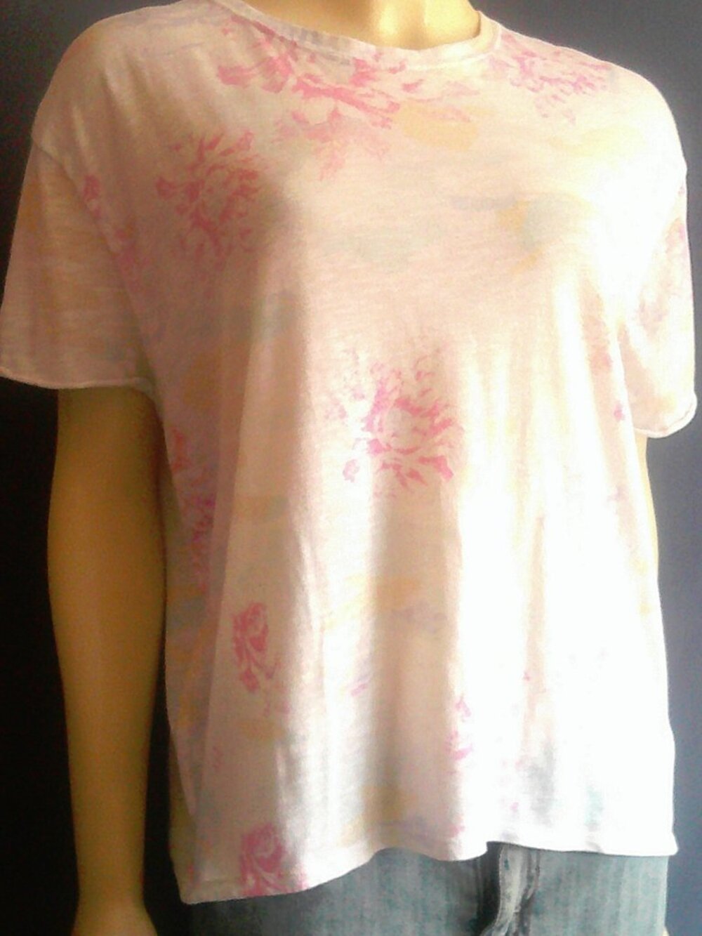 Free People We the Free Floral Tie Day Lightweight Cotton Tee XS Oversized